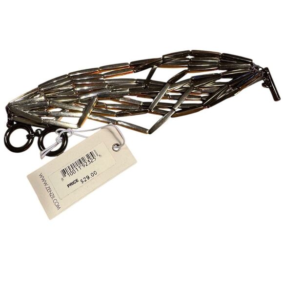 Gold and Black Geometric Bracelet with Toggle Clasp - Picture 2 of 3